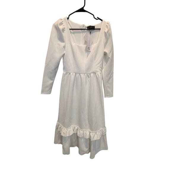 LITTLE MISTRESS White Dolly Waffle Midi Dress Women Size 8 - Picture 2 of 5